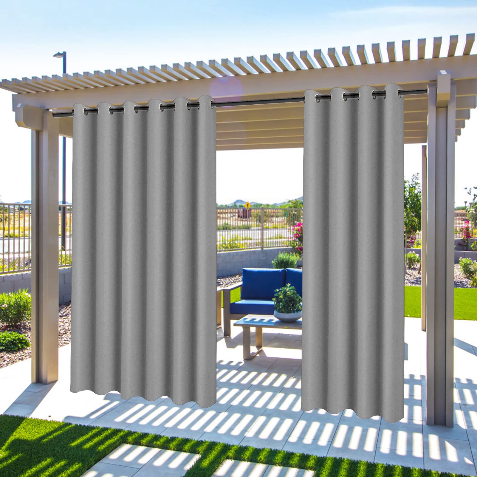 Gazebo Patio Outdoor Curtains Waterproof - Garden Blackout Thermal Insulated Sun Shades Eyelet Privacy Curtain for Outside Pergola Porch Pool, Indoor Window Blinds for Living Room Bedroom Balcony