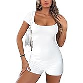 GDSBLL Women's Jumpsuits One Piece Bodycon Sexy Square Neck Ribbed Knit Stretchy Rompers