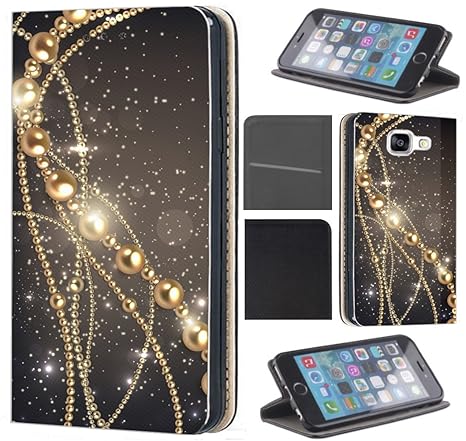 Samsung Galaxy S5 / S5 Neo Hülle von CoverHeld Premium Flipcover Schutzhülle Flip Case Motiv (1200 Kette Abstract Schwarz Gol