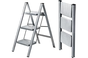 XinSunho 3 Step Ladder, Folding Step Stool with Anti-Slip Wide Pedal, Portable Sturdy Steel Ladder 3 Steps, 330lbs Safety Kitchen & Household Ladder