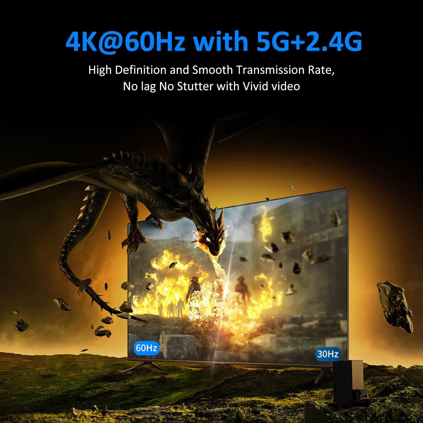 Yinker 4K60Hz HDMI Wireless Display Dongle Adapter, 2.4G/5G Miracast Screen Mirroring Receiver Adapter for iOS, MacOS, Android, Windows, Compatible Miracast, Airplay, DLNA - Landscape or Portrait