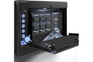 XDeer Biometric Wall Safe with Gas Strut for Quick Access, Hidden Storage for Full-Size, LED Light, Silent Mode, and Backlit Digital Keypad (S008GAS)