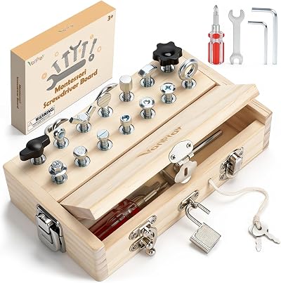 Vanplay Montessori Screwdriver Board Set with Lock and Key for Kids 3 4 5