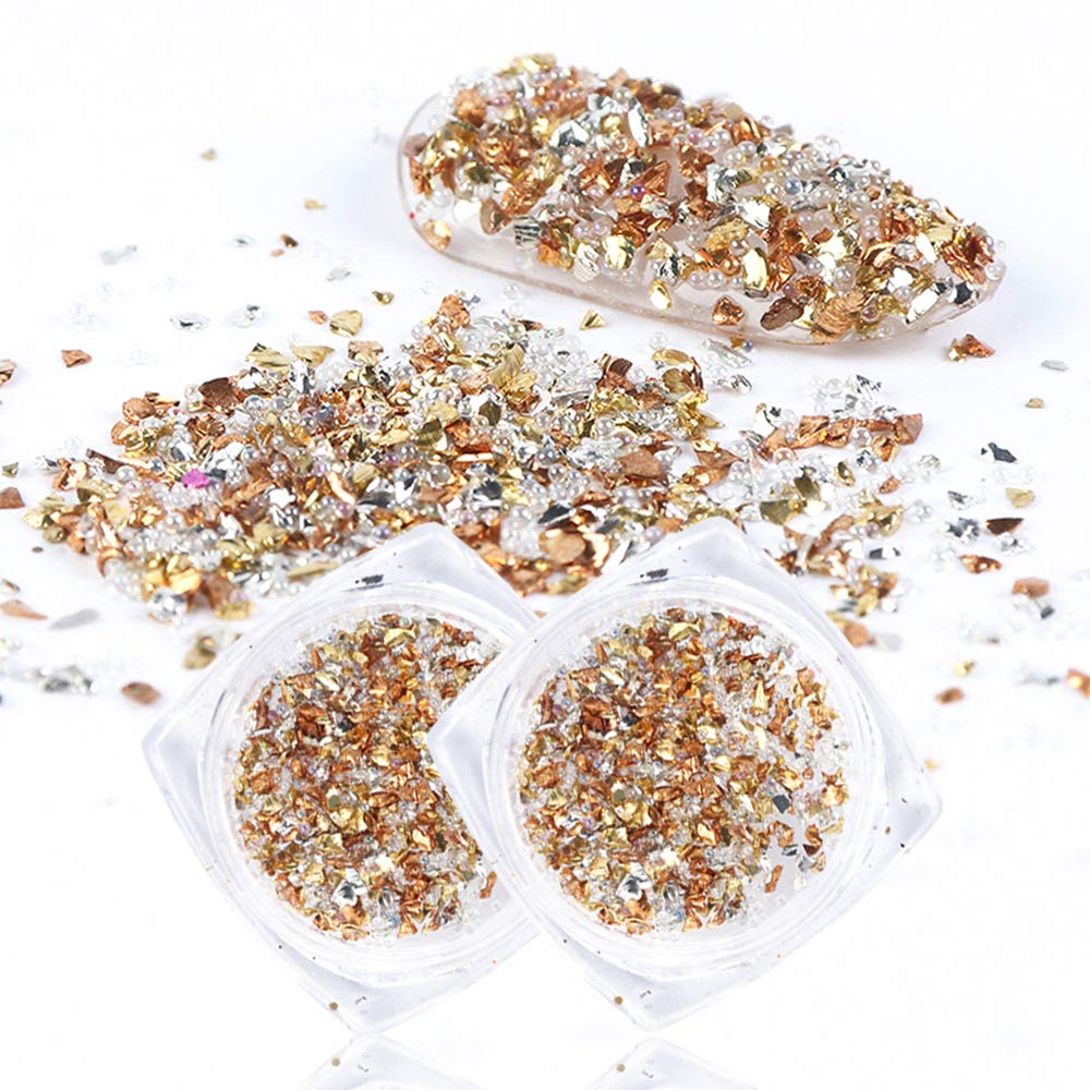 Macute Gold Nail Glitters 8 Colors Metallic Nail Art Sequins for Women Fingernails and Toenails Beauty Designs Manicure Tips Charms Face Decoration Kit Body Accessory Shining Flakes : Beauty