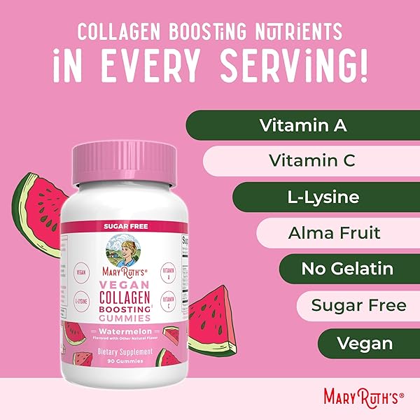 MARYRUTH ORGANICS VEGAN COLLAGEN FOR WOMEN & MEN, COLLAGEN BOOSTING GUMMIES, SKIN CARE, LYSINE, VITAMIN C, VITAMIN A, AMLA, SUPPLEMENT FOR HAIR & SKIN, VEGAN, NON-GMO, GLUTEN FREE, 90 SERVINGS