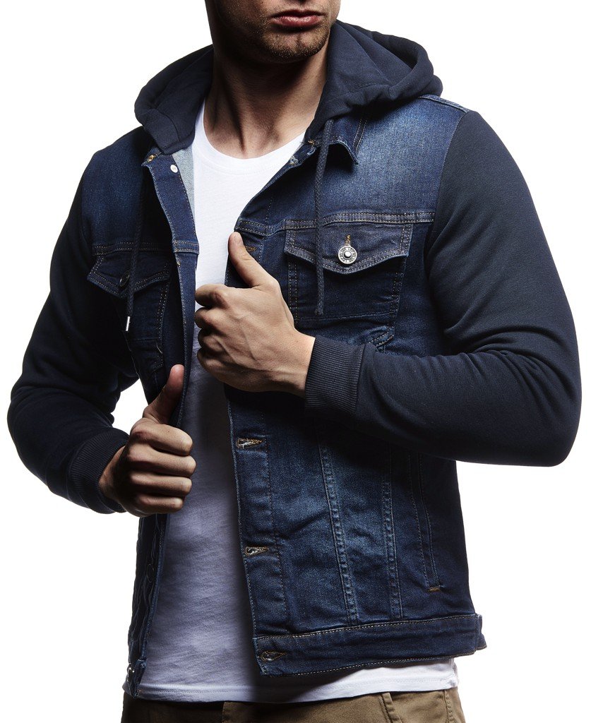 Leif Nelson Men's Denim Jacket Hoodie LN-5615 Blue Small