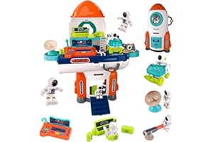Gifts2U Rocket Space Toys for Kids,2 in 1 Space Shuttle with 2 Astronauts,1 Planet Exploration Vehicle, Educational STEM Outer Spaceship Playset for 3 4 5 6 7 8 Year Old Boy Girl