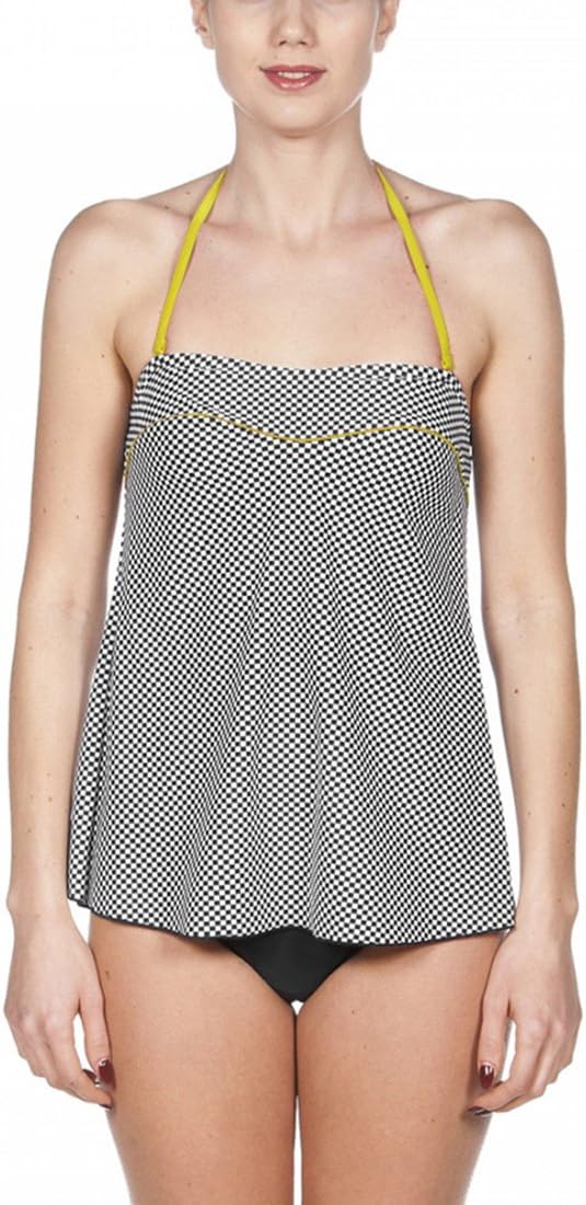 AdoreShe Women Racerback Solid Tankini Top Swimsuit Black Simply Bathing Suits Without Shorts (Black and White, M/US 8-10)