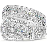 WERFORU Women Men Western Rhinestone Studded Leather Belt Unisex Bling Cowgirl Cowboy Waist Belt for Jeans Pants Dress