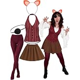 Unittype 5 Pcs Halloween Fox Cosplay Costume for Women Pirate Cosplay | Halloween Fox Cosplay Costume for Women, Pirate Roleplay Costume with Vest Skirt Tights Eye Patch and Fox Ears Headband