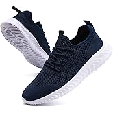 LANGFEUU Women's Tennis Running Shoes Lightweight Slip On Walking Shoes Breathable Athletic Workout Gym Trainer Sports Sneakers Blue_White 6.5