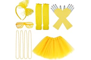 jiebor 80s Costume Outfits Accessories for Girls Kids Tutu Skirt Leg Warmers Fishnet Gloves Shutter Glass Headband Necklace