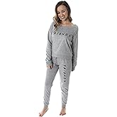 INTIMO Friends TV Show Logo Juniors' Comfy Long Sleeve Top And Pants 2 Piece Jogger Pajama Set