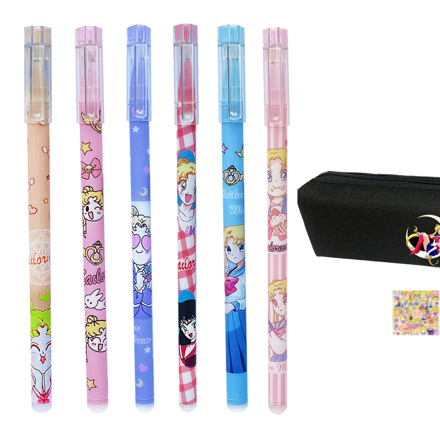 HJYZY 31 pcs Moon Girl Gel Pen Cute Anime Pencil Bag Sailor Stickers Ballpoint Pens Black Ink 0.5mm School Supplies for Girls