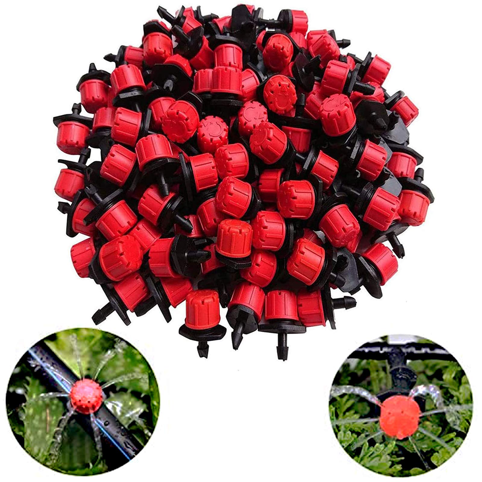 Kalolary 100PCS 1/4 Inch Adjustable Watering Sprinklers for Micro Drip Irrigation System, Anti-Clogging Emitter Dripper Red Garden Supplies(1/4 Inch Drip Irrigation)