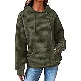 SHEWIN Womens Hoodies Casual Long Sleeve Drawstring Waffle Pullover Tops Loose Hooded Sweatshirt with Pocket