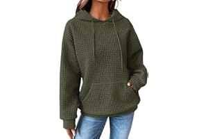 SHEWIN Womens Hoodies Casual Long Sleeve Drawstring Waffle Pullover Tops Loose Hooded Sweatshirt with Pocket