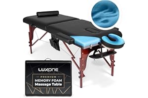 Luxone Premium Memory Foam Massage Table [2023 Model] - Extra Thick Memory Foam Topping for Ultimate Comfort - Foldable & Portable w/Accessories & Carrying Case - Sturdy Design for Professional Use