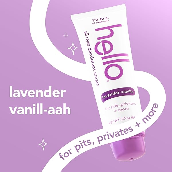 HELLO ALL OVER LAVENDER VANILLA WHOLE BODY DEODORANT CREAM, ALUMINUM FREE DEODORANT CREAM FOR PITS, PRIVATES + MORE, OFFERS 72 HOURS OF FRESHNESS, SAFE FOR SENSITIVE SKIN, VEGAN, 1 PACK, 3 OZ TUBE