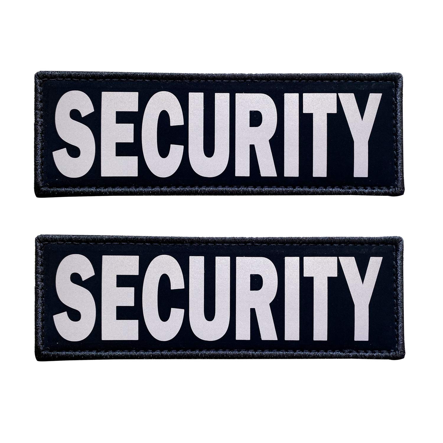 JUJUPUPS Black Reflective Dog Patches 2 Pack Service Dog ，in Training， DO NOT PET, Tags with Hook and Loop Patches for Vests and Harnesses (Security, 4x1 inch)