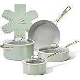 Chef Power Ceramic Cookware Sets, 10Pcs Pots and Pans Set Non Stick, Cookware Set with Stainless Steel Handle, Dishwasher & Oven Safe, Sage Green and Granite Grey