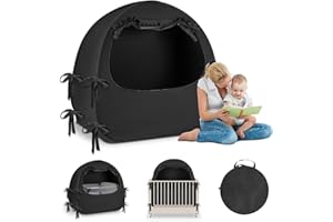 YAVIL Crib Blackout Tent for Pack N Play, Pop Up Travel Crib Blackout Cover Canopy, Breathable Baby Sleep Pod with Safe Bottom Design, Blocks 70% Light
