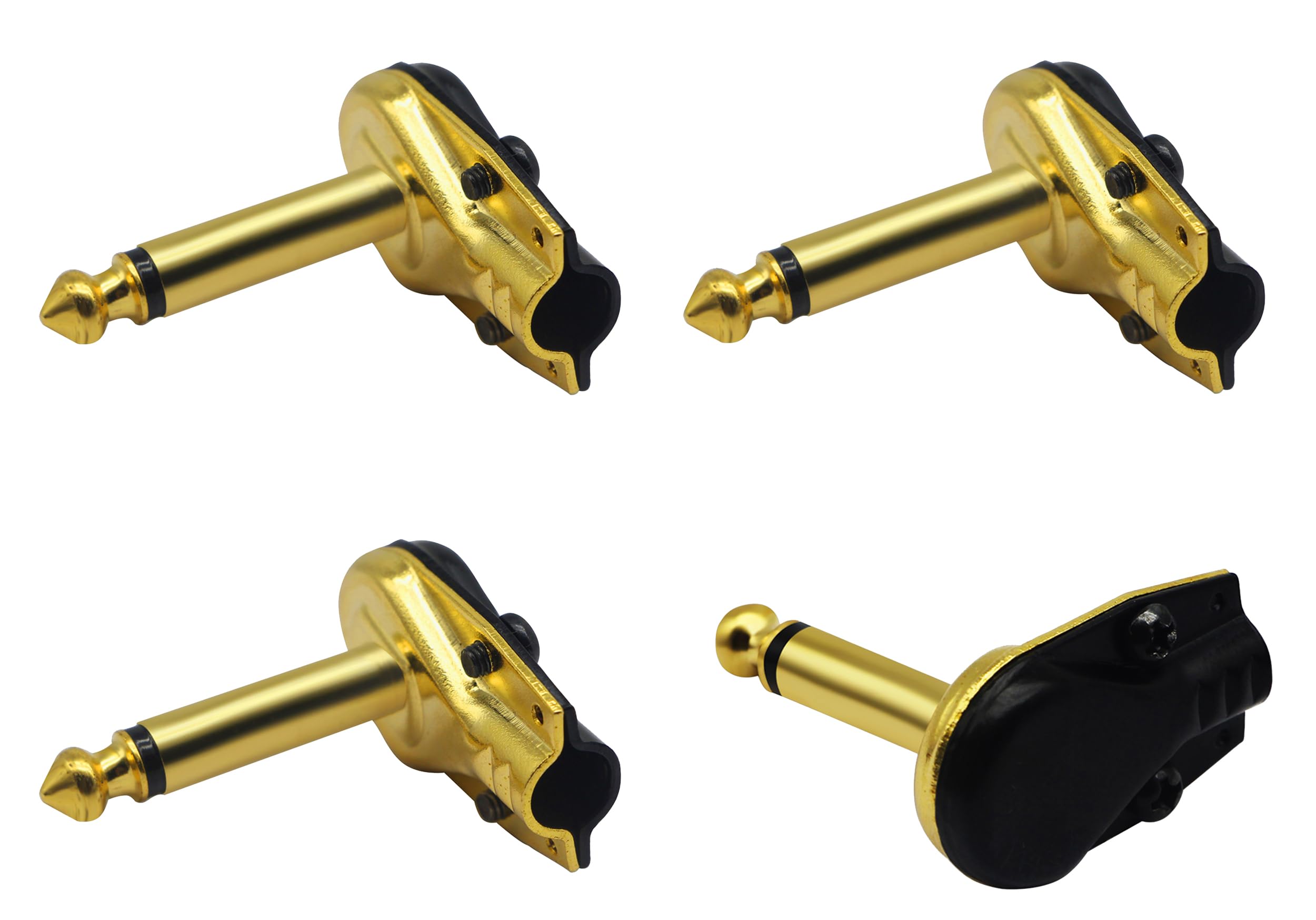 zdyCGTime DIY 6.35MM 1/4" Mono Male 90 Degree Right Angle Pancake Style Plugs Connectors for Speaker,Snakes Golden Plated TS Male Mono 1/4 Inch Phono 6.35mm Phone Microphone Plug(4packs)