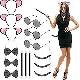 Jutom 15 Pcs Halloween Mouse Costume Set Mice Ear Headband Tail Bow Tie Eyeglass Cane Adult Men Women Party Dress up(Grey)