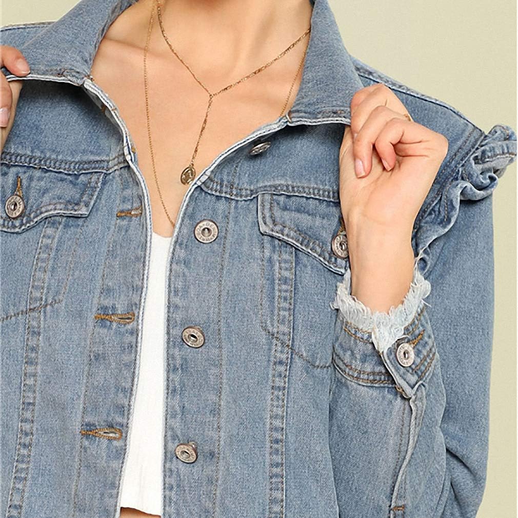 frill shoulder denim jacket