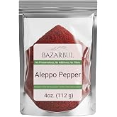 BAZARBUL Premium Crushed Aleppo Pepper Flakes, Turkish Pul Biber, Halaby Chili Powder, Mild &amp; Fruity Mediterranean Spice, 4 Ounces