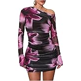 Floerns Women's Floral Elegant Dress Asymmetric One Shoulder Night Out Mini Dresses