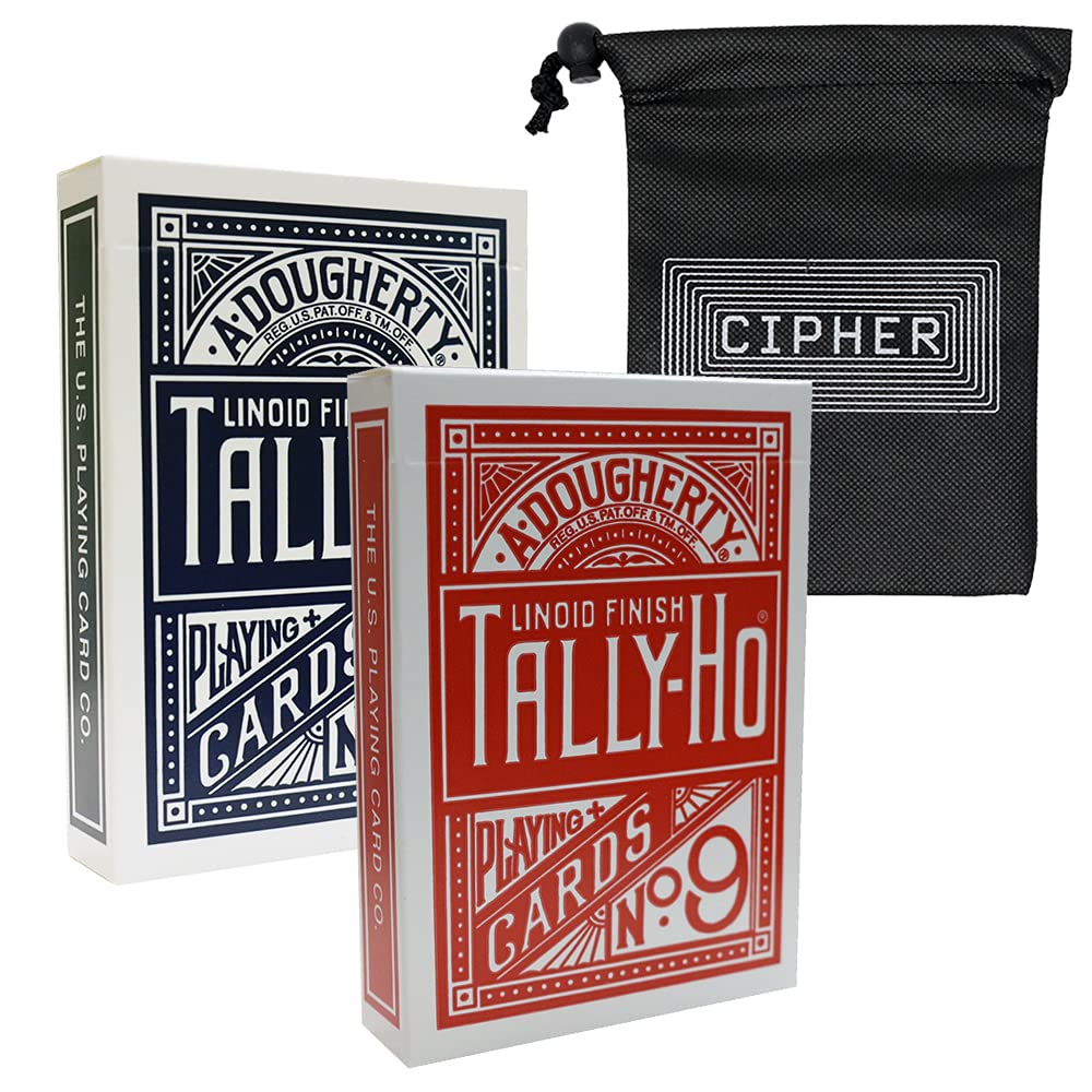 Tally Ho Circle Back Playing Cards - 2 Deck Set Red and Blue Plus Cipher Card Bag