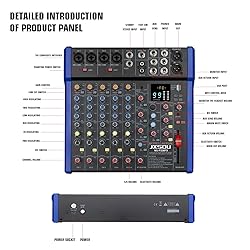 JXSOU Audio Mixer, 10-Channel DJ Mixer Bluetooth