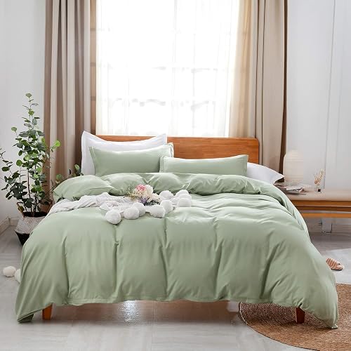 Uhsupris Washed Duvet Covers,3 Pieces Bedding Set ,104% Washed Microfiber,Breathable& Ultra Soft with Zipper & Corner