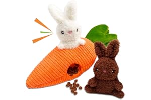 Lepawit Easter Dog Toys, Carrot Hide and Seek Dog Toys with 2 Squeaky Bunny, Plush Dog Puzzle Toys, Easter Squeaky Gifts for Small and Medium Dogs