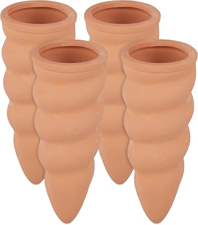 Relaxdays Clay Watering Cones Set of 4, Terracotta, 1.5L Bottles