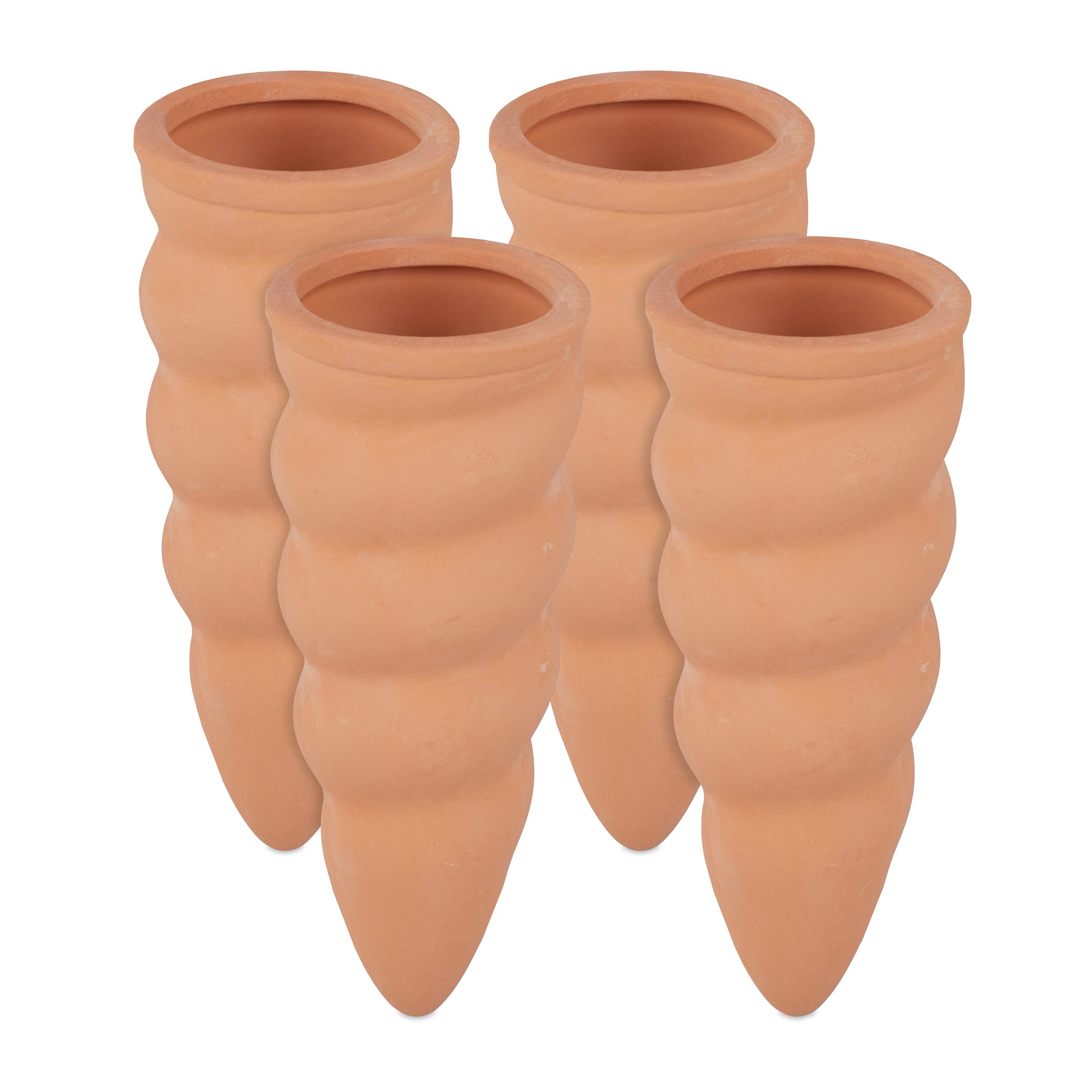 Relaxdays Clay Watering Cones, Set of 4, Plant Irrigation Kit, 1.5L Bottles, HxD: 11.5 x 4.5 cm, Terracotta