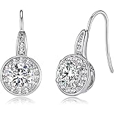 EVEVIC Austrian Crystal Halo Round Drop Dangle Earrings for Women 14K Gold Plated Hypoallergenic Earring Trendy Jewelry Gifts