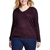 Tommy Hilfiger Womens Ribbed Metallic Threaded Pullover Sweater