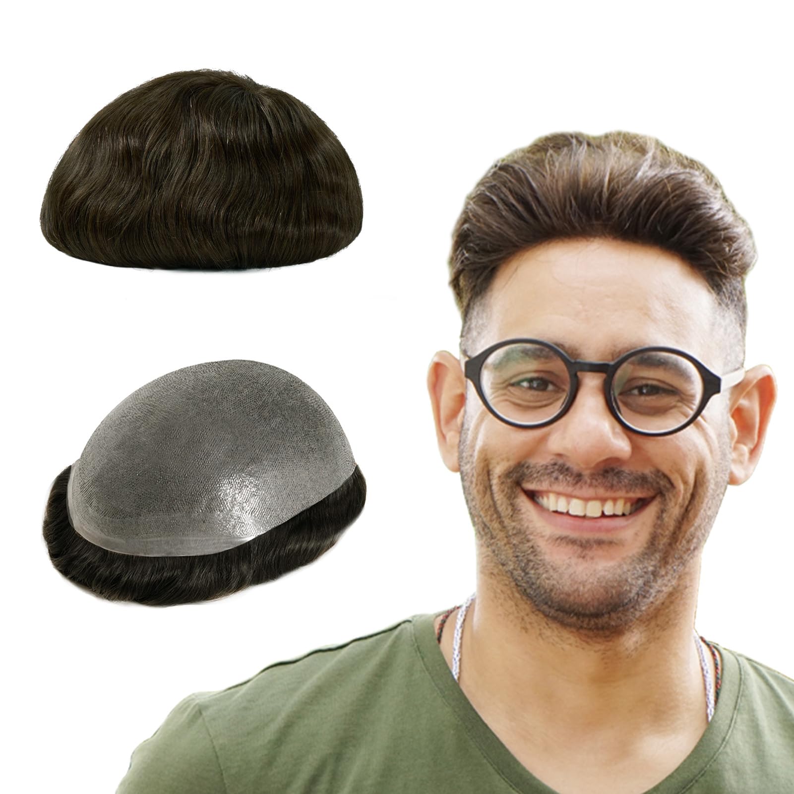 Lordhair Toupee Hairpiece for Men, 0.08mm Thin Skin Hair Replacement Front 1/2'' Hairline with V-looped Base Size 8X10 Inch Men's Wig