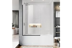 PHMUNY Bathtub Shower Glass Panel, 34" W X 58" H Tub Shower Door Fixed Glass Doors in Matte Black with 1/4"(6mm) Clear Tempered Door, Simple Shower Door Panel Easy to Install for Bathroom