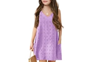 Batermoon Girls Swim Cover Up Swiss Polka Dot Summer Beach Dress V Neck Boho Cute Dresses with Pockets 4-14 Years