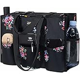 TOPDesign Utility Water Resistant Tote Bag with 13 Pockets, Top Zipper Closure & Thick Bottom Support, for Working Women