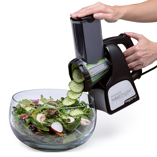 PRESTO 02970 PROFESSIONAL SALADSHOOTER ELECTRIC SLICER/SHREDDER, BLACK,1 COUNT