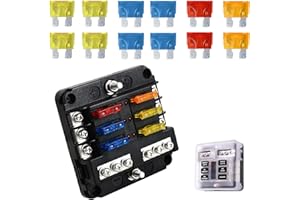 CCHRN 12V 6 Way Fuse Block, Heat-Resistant Boat Fuse Box Holder LED Indicator Waterproof Cover, 6 Circuit Negative Bus Fuse P