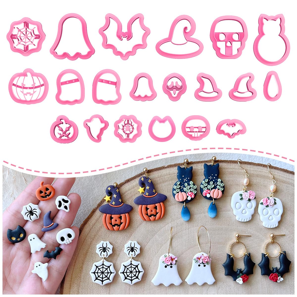 Photo 1 of KEOKER Halloween Polymer Clay Cutters, Clay cutters for Halloween Earrings Making, 20 Shapes Halloween Clay Earrings Cutters, Pumpkin Clay Cutters For Polymer Clay Jewelry (ALL 1)