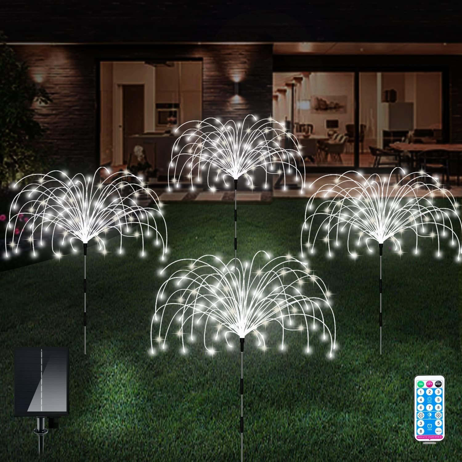 AcaJoe Solar Garden Fairy Lights 4 Pack 480 LED Outdoor Firework Landscape Path String Lights Waterproof 8 Lighting Modes Remote Control for Backyard Christmas Party Decorative (White) — image 1