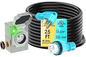 CircleRiver UL Listed 50 Amp 25FT Generator Cord and Power Inlet Box Combo Kit NEMA 14-50P Male to SS2-50R STW 6/3+8/1 AWG 125/250V Twist Locking with Inlet Box for Generator to House