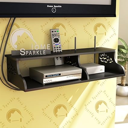 Home Sparkle Carved Engineered Wood Wall Shelf (60 cm x 23 cm x 14 cm, Black, Sh1015)