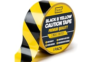 TAPIX Black & Yellow Hazard Warning Safety Stripe Floor Tape • 2 Inch x 108 Feet - Ideal for Walls, Floors, Pipes and Equipment